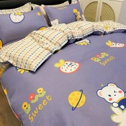 Home Decor Strawberry White Bear Space Purple Ube Bedding Set Bedding Sets