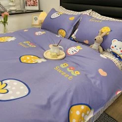 Home Decor Strawberry White Bear Space Purple Ube Bedding Set Bedding Sets