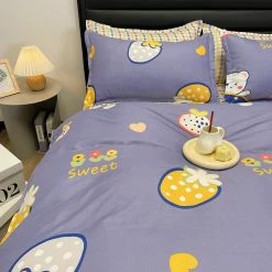 Home Decor Strawberry White Bear Space Purple Ube Bedding Set Bedding Sets