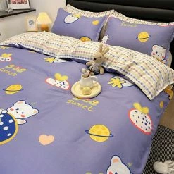 Home Decor Strawberry White Bear Space Purple Ube Bedding Set Bedding Sets