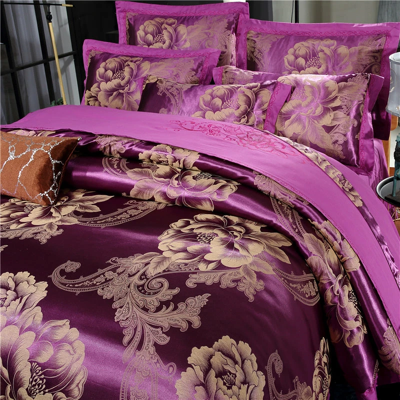 Home Decor Golden Floral Satin Jacquard Embroidery Cotton Bedding Set 6 Home Decor Golden Floral Satin Jacquard Embroidery Cotton Bedding Set