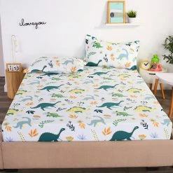 Home Decor When Dinos Roam The Earth Cotton Fitted Sheet Bed Sheets