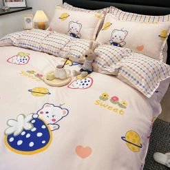 Home Decor Strawberry White Bear Space Cream Bedding Set Bedding Sets