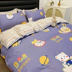 Home Decor Strawberry White Bear Space Purple Ube Bedding Set Bedding Sets