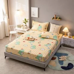 Home Decor Kawaiies Green Dino BBT Cotton Fitted Sheet Bed Sheets