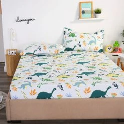 Home Decor When Dinos Roam The Earth Cotton Fitted Sheet Bed Sheets