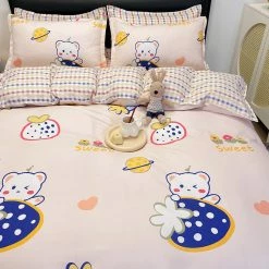 Home Decor Strawberry White Bear Space Cream Bedding Set Bedding Sets