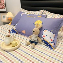 Home Decor Strawberry White Bear Space Purple Ube Bedding Set Bedding Sets