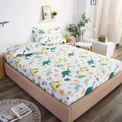 Home Decor When Dinos Roam The Earth Cotton Fitted Sheet Bed Sheets