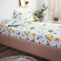 Home Decor When Dinos Roam The Earth Cotton Fitted Sheet Bed Sheets
