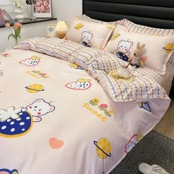 Home Decor Strawberry White Bear Space Cream Bedding Set Bedding Sets