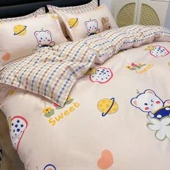 Home Decor Strawberry White Bear Space Cream Bedding Set Bedding Sets