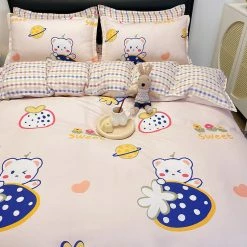 Home Decor Strawberry White Bear Space Cream Bedding Set Bedding Sets