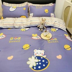Home Decor Strawberry White Bear Space Purple Ube Bedding Set Bedding Sets