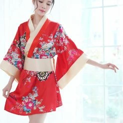 Apparel Red Floral Japanese Cute Female Kimono | NEW