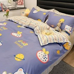 Home Decor Strawberry White Bear Space Purple Ube Bedding Set Bedding Sets