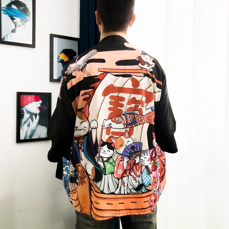 Apparel Japanese Kimono Cruise Lucky Cats 5 Apparel Japanese Kimono Cruise Lucky Cats