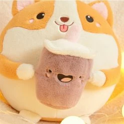 Soft Toy Fluffy Round Chubby Corgi Bubble Tea Plushie | NEW