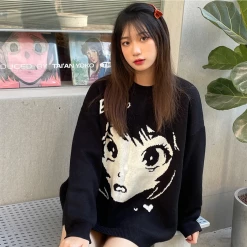 Apparel Anime Kawaii Girl Face Oversized Long Sleeve Streetwear