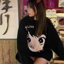 Apparel Anime Kawaii Girl Face Oversized Long Sleeve Streetwear