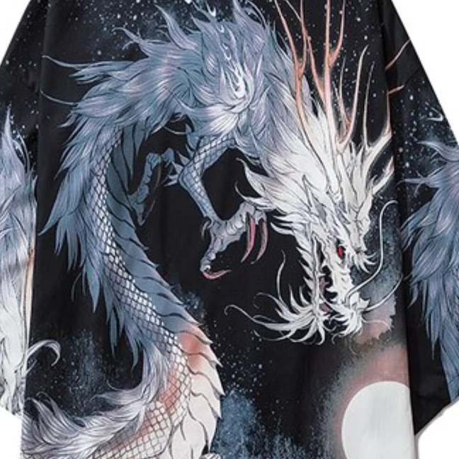 Apparel Japanese White Black Dragon Beast Yukata Cardigan Kimono 5 Apparel Japanese White Black Dragon Beast Yukata Cardigan Kimono