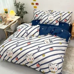 Home Decor Home & Pets Navy White Striped Bear Peach Bedding Set