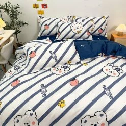 Home Decor Home & Pets Navy White Striped Bear Peach Bedding Set