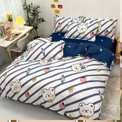 Home Decor Home & Pets Navy White Striped Bear Peach Bedding Set