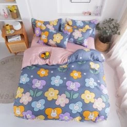 Home Decor Home & Pets Adorable Flower Bunny Print Bedding Set