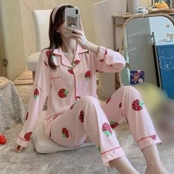 Apparel Adorable Kawaii Strawberry Pajamas Set