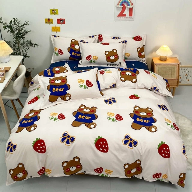Home Decor Bear And Strawberry White Navy Bedding Set 3 Home Decor Bear And Strawberry White Navy Bedding Set