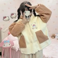 Apparel Bear Fluffy Two-Tone Hooded Jacket