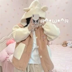 Apparel Bear Fluffy Two-Tone Hooded Jacket 14 Apparel Bear Fluffy Two-Tone Hooded Jacket