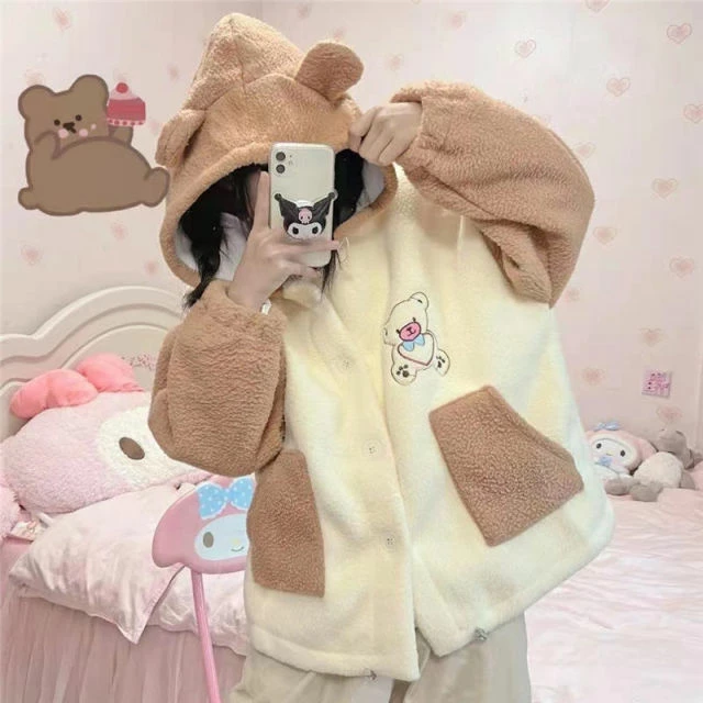 Apparel Bear Fluffy Two-Tone Hooded Jacket 9 Apparel Bear Fluffy Two-Tone Hooded Jacket