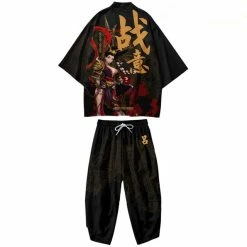 Apparel Black Japanese Female Fighter Mens Two-Piece Kimono Yukata Top & Pants Sets