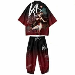 Apparel Black Japanese Female Fighter Mens Two-Piece Kimono Yukata Top & Pants Sets