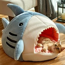 Home Decor Blue Gray Shark Cat Dog Pet Bed House Hideout