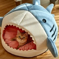 Home Decor Blue Gray Shark Cat Dog Pet Bed House Hideout