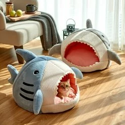 Home Decor Blue Gray Shark Cat Dog Pet Bed House Hideout