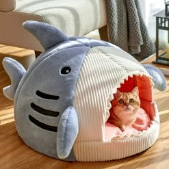 Home Decor Blue Gray Shark Cat Dog Pet Bed House Hideout