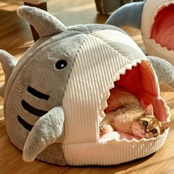 Home Decor Blue Gray Shark Cat Dog Pet Bed House Hideout