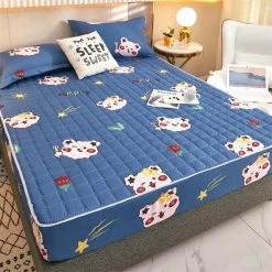 Home Decor Home & Pets Blue Kawaii Bear Quilted Fitted Bedsheet
