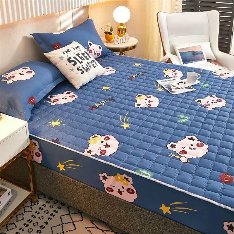 Home Decor Home & Pets Blue Kawaii Bear Quilted Fitted Bedsheet 4 Home Decor Home & Pets Blue Kawaii Bear Quilted Fitted Bedsheet
