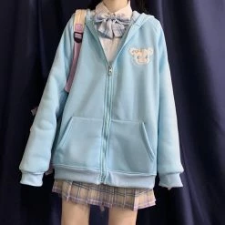 Apparel Blue & Pink Bunny Ears Zip-through Hoodie