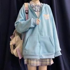 Apparel Blue & Pink Bunny Ears Zip-through Hoodie