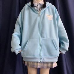Apparel Blue & Pink Bunny Ears Zip-through Hoodie