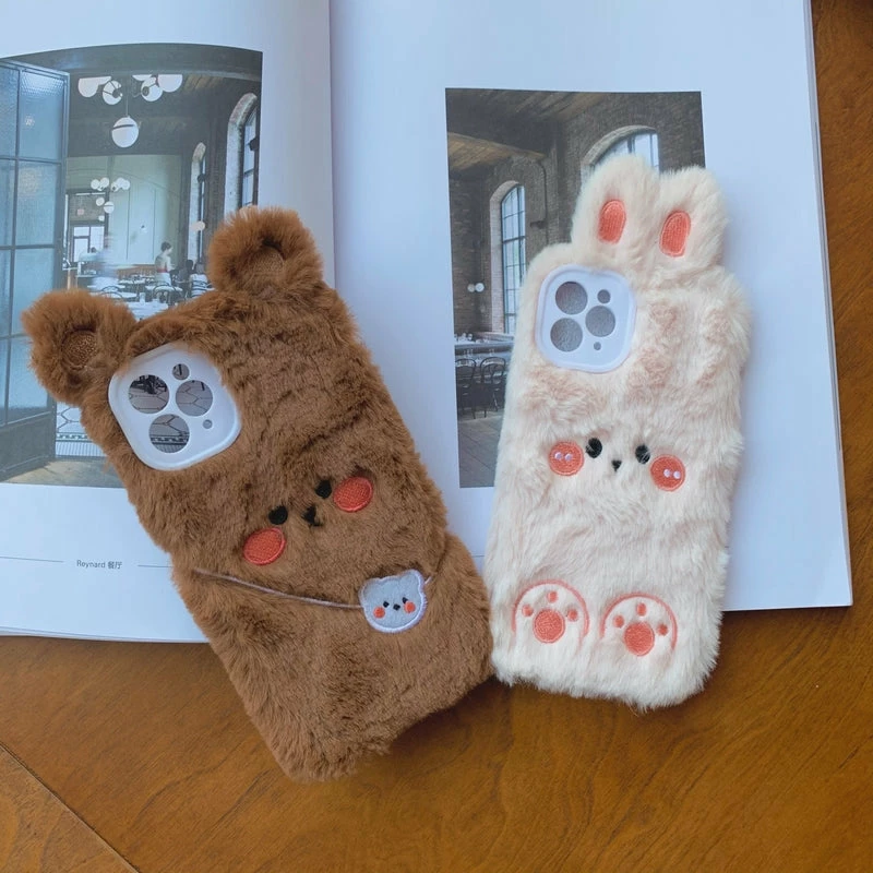 Accessories Brown Bear & Pink Rabbit Friends Plush IPhone Case 12 Accessories Brown Bear & Pink Rabbit Friends Plush IPhone Case