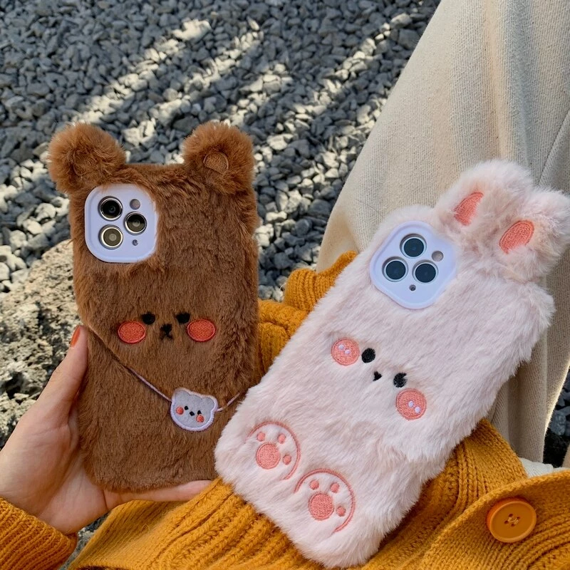 Accessories Brown Bear & Pink Rabbit Friends Plush IPhone Case 3 Accessories Brown Bear & Pink Rabbit Friends Plush IPhone Case