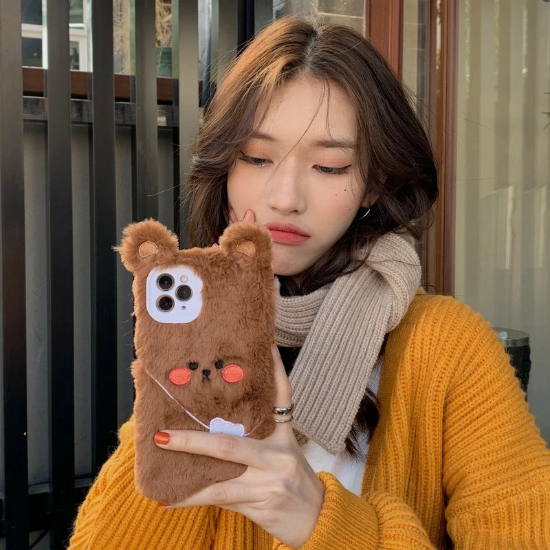 Accessories Brown Bear & Pink Rabbit Friends Plush IPhone Case 4 Accessories Brown Bear & Pink Rabbit Friends Plush IPhone Case