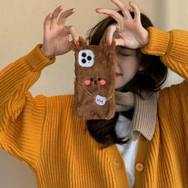 Accessories Brown Bear & Pink Rabbit Friends Plush IPhone Case 5 Accessories Brown Bear & Pink Rabbit Friends Plush IPhone Case